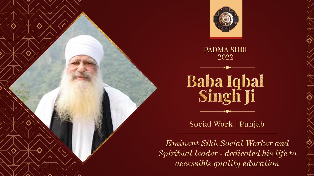 Padma Shri to Sant Baba lqbal Singh Ji - Founder President The Kalgidhar Society